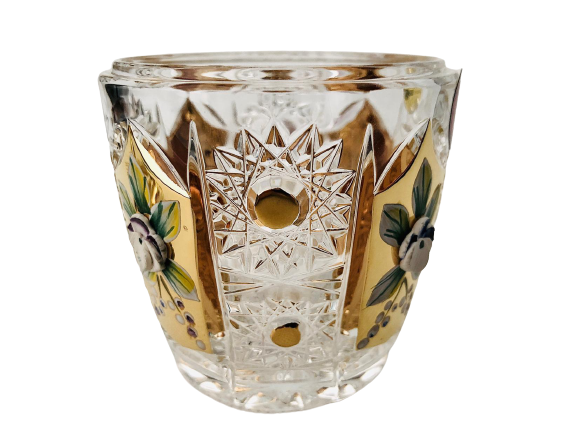 Gold-plated cut crystal honey jar - Height 12cm
