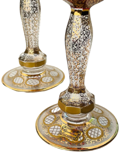 Barevně dekorované lištované sklenice na víno - set 2ks - Výška 20cm/190ml