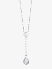 Stříbrný náhrdelník Pure Pearl s říční perlou a kubickou zirkonií Preciosa