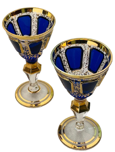 Barevně dekorované lištované sklenice na likér - set 2ks - Výška 11cm/60ml