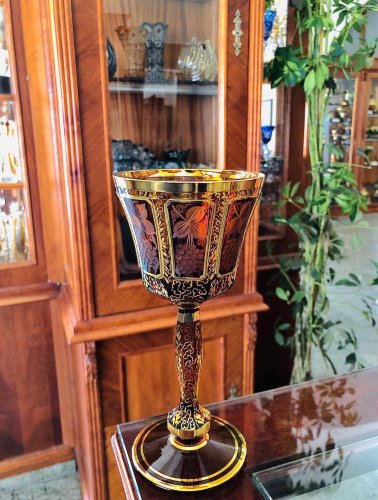 Barevně dekorované lištované sklenice na víno - set 2ks - Výška 21cm/260ml