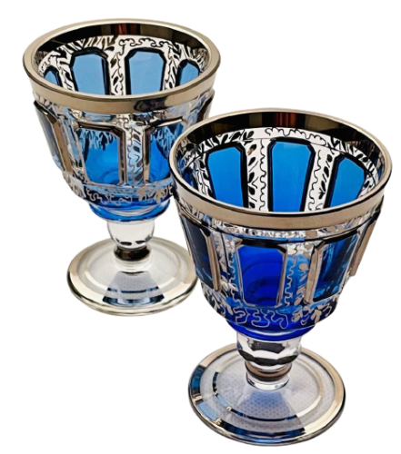 Barevně dekorované lištované sklenice na likér - set 2ks - Výška 8cm/80ml