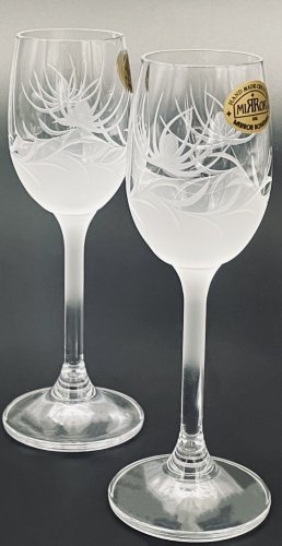 手工雕刻的蓟花图案利口酒杯 - 一套2个