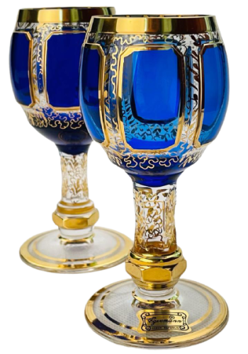 Barevně dekorované lištované sklenice na likér - set 2ks - Výška 13cm/90ml