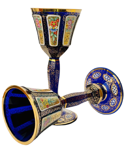 Barevně dekorované lištované sklenice na víno - set 6ks - Výška 20cm/190ml