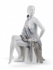 Nude with Shawl Woman Figurine. Silver Lustre
