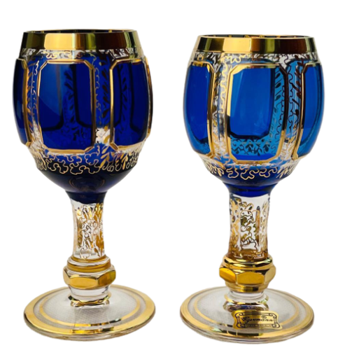 Barevně dekorované lištované sklenice na likér - set 2ks - Výška 13cm/90ml