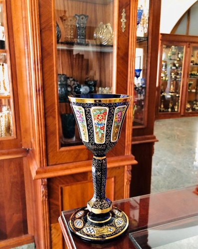 Barevně dekorované lištované sklenice na víno - set 6ks - Výška 20cm/190ml