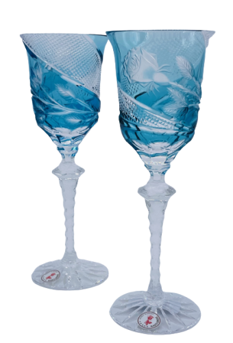 雕刻的豪华酒杯（绿松石色）- 一套2个
