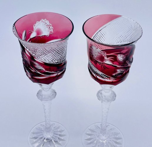 Přejímané luxusní ryté sklenice na víno (Rubín) - set 2ks
