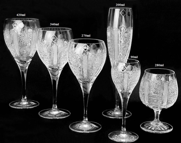 Cut crystal champagne glasses - set of 6pcs - Height 26cm/200ml