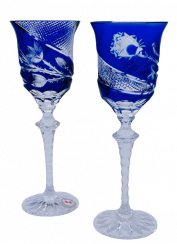 雕刻的豪华酒杯（蓝色） - 一套2个