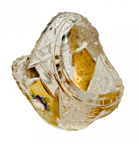 Gold-plated cut crystal small basket - Height 8cm